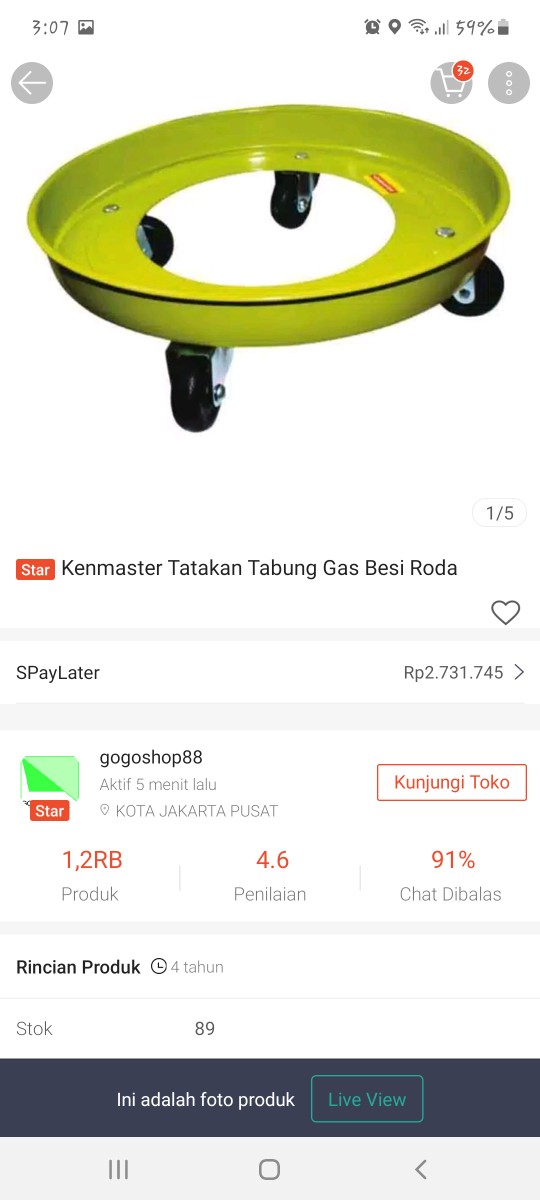 Kenmaster Tatakan Tabung Gas Besi Roda