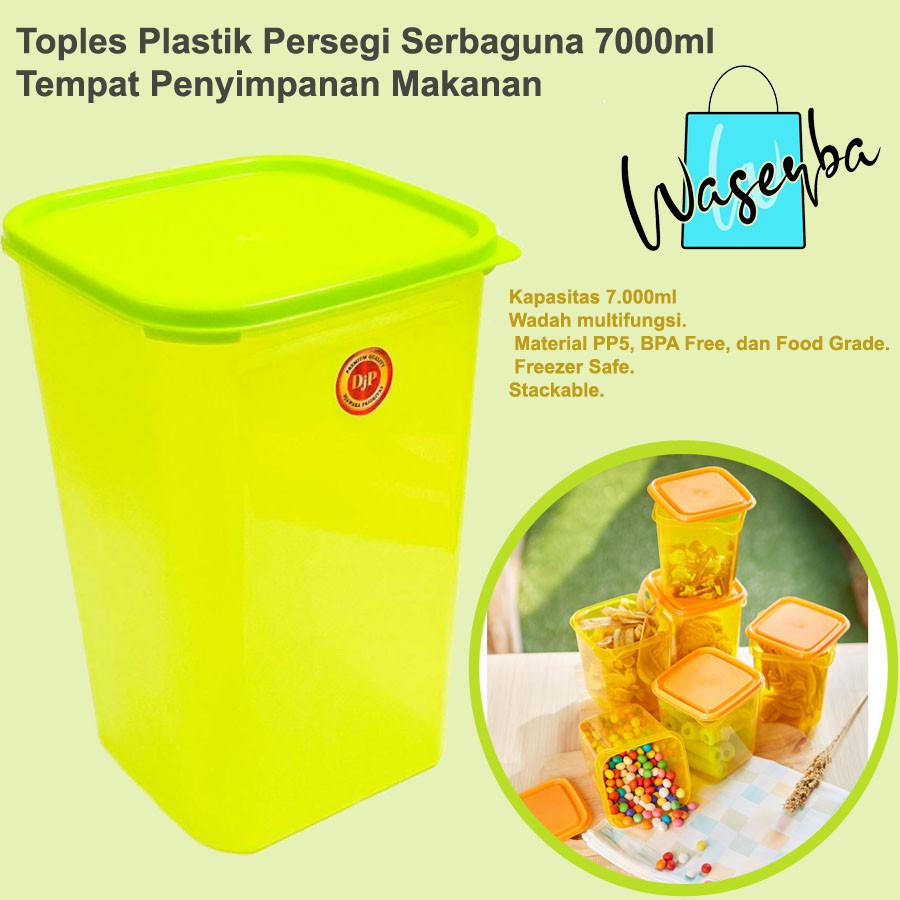 Toples Makanan Plastik Persegi Serbaguna 7000ml - Tempat Penyimpanan Makanan Kerupuk Murah