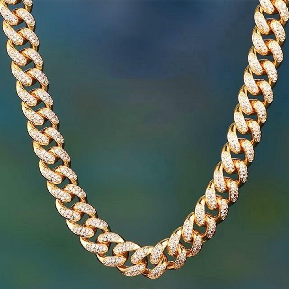 18k gold European and American hip-hop style full of diamond bubble Cuban necklace hiphop copper silver gold-plated trend zircon necklace