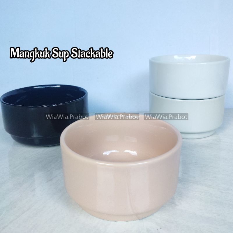 mangkok bulat saji sup stackable resto hotel mini keramik porselen putih mangkuk nasi korea microwav
