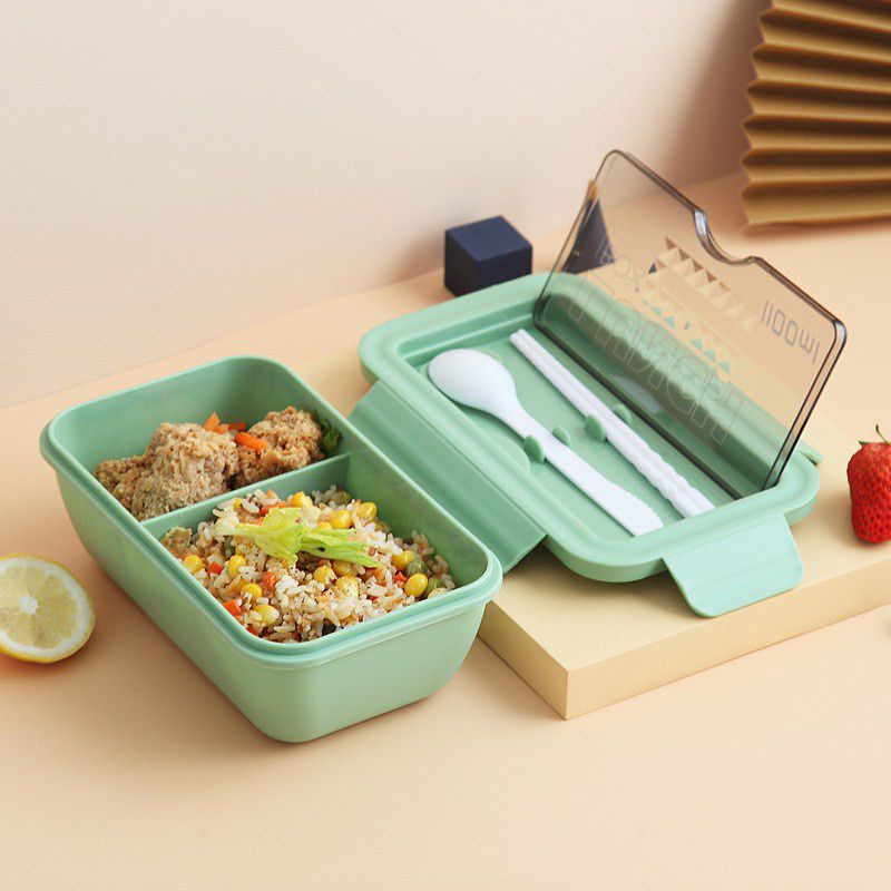 Kotak Bekal Makan LUNCH BOX Jerami Gandum 1100ml // Lunch Box Tempat Makan 4in1 FREE Sendok Sumpit