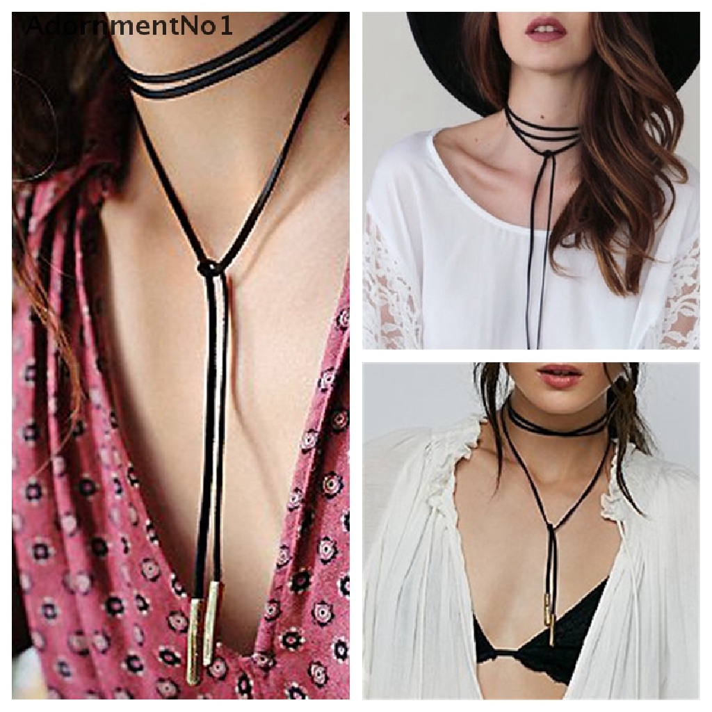 (AdornmentNo1) Kalung Choker Sexy Gaya Bohemia Bahan Kulit Warna Hitam Untuk Wanita