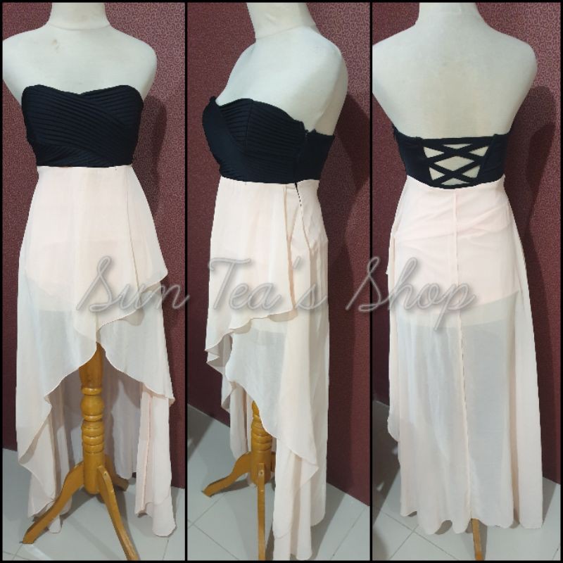 Black peach asymmetric chiffon party tube dress.