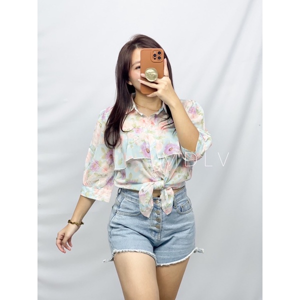 MDLV ~ 7842 Pdk Elinda Short Sleeve Floral Shirt Kemeja Bunga Korea Look Fashion import