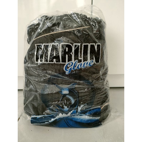 Sarung tangan kain bintik kuning dan hitam/biru tua Marlin 1 lusin