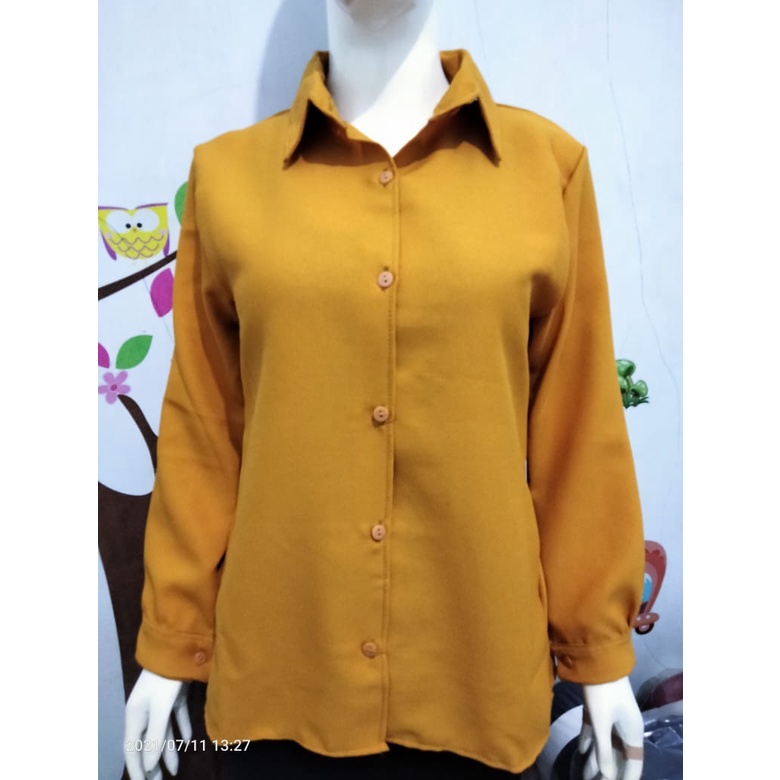 Kemeja Wanita Casual/Kemeja Basic/Kemeja Polos/Kemeja Jumbo-Mustard