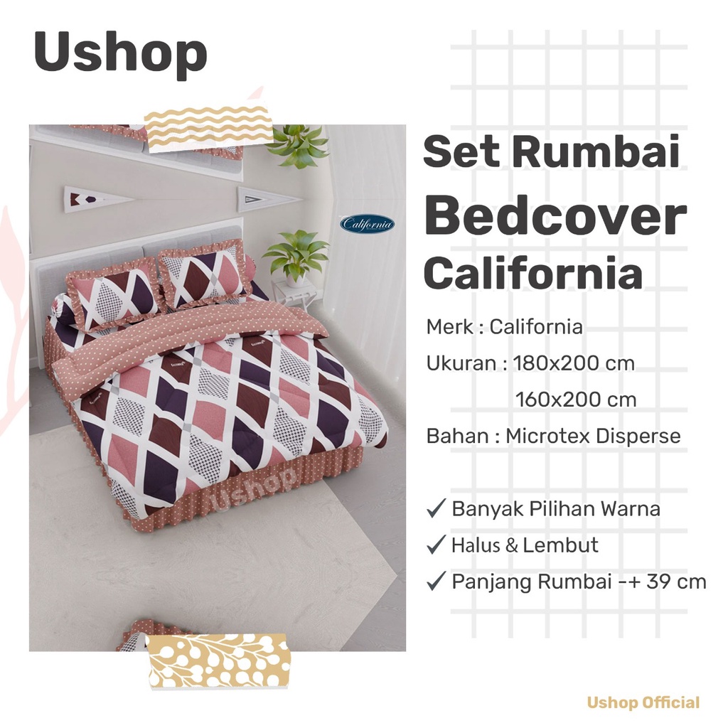 California Set Bedcover + Sprei Rumbai 180x200 / 160x200 King / Queen Size BC180CLF USHOP