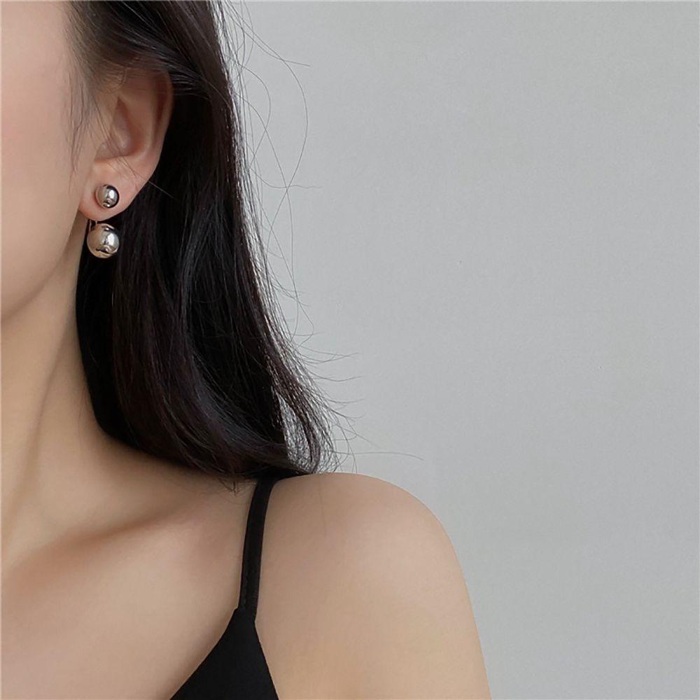 Nickolas1 Anting Bola Elegan Halus Gantung Belakang Bulat Alloy Gadis Perempuan Anting