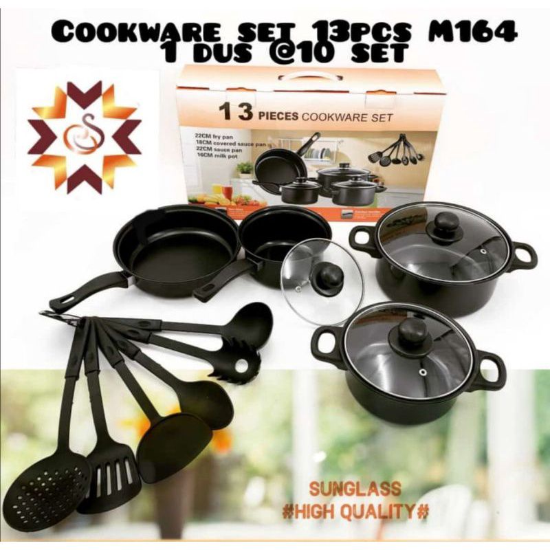 Panci Set Teflon Marble 13 pcs Cookware Set Tutup Kaca merk TRI J