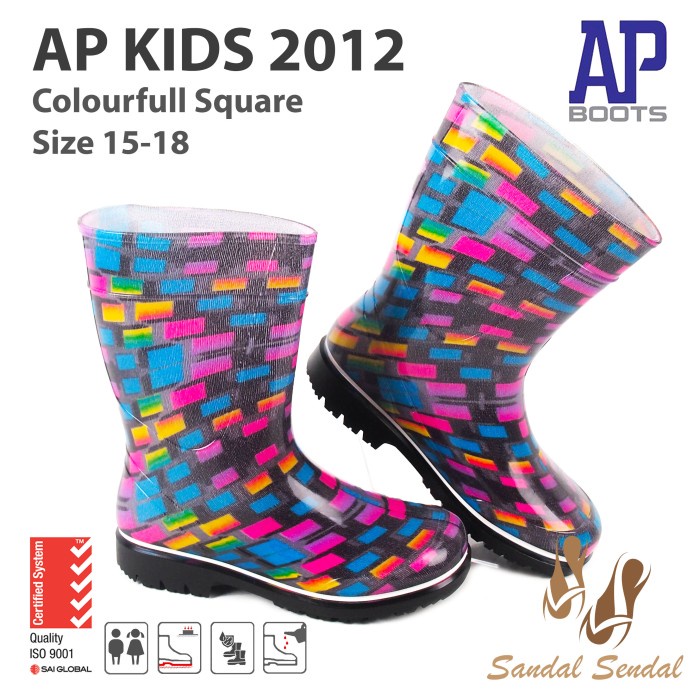 Sepatu Boot Anak AP BOOTS 2012 Colorfull Square - Sepatu Boot Karet