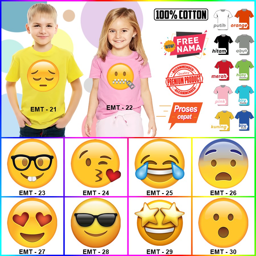 Baju Kaos ANAK DAN DEWASA EMOTICON COUPLE (FREE NAMA)