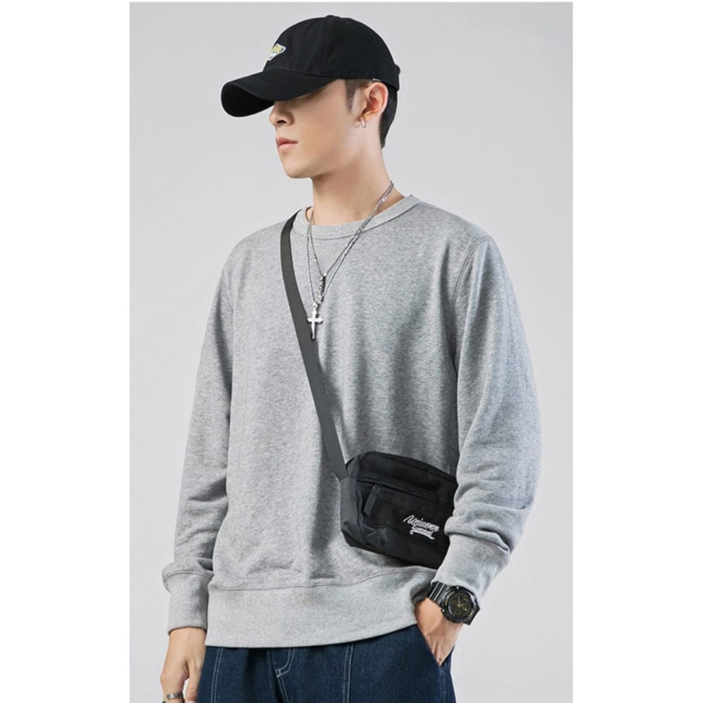 Baju Sweater Basic Polos Pria Lengan Panjang Casual  Fashion Cowok