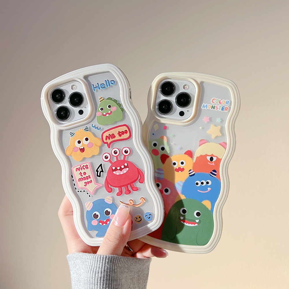 2 In 1 Soft Case Silikon Transparan Motif Monster Kartun Untuk Iphone XS XR 11 12 13 PRO MAX