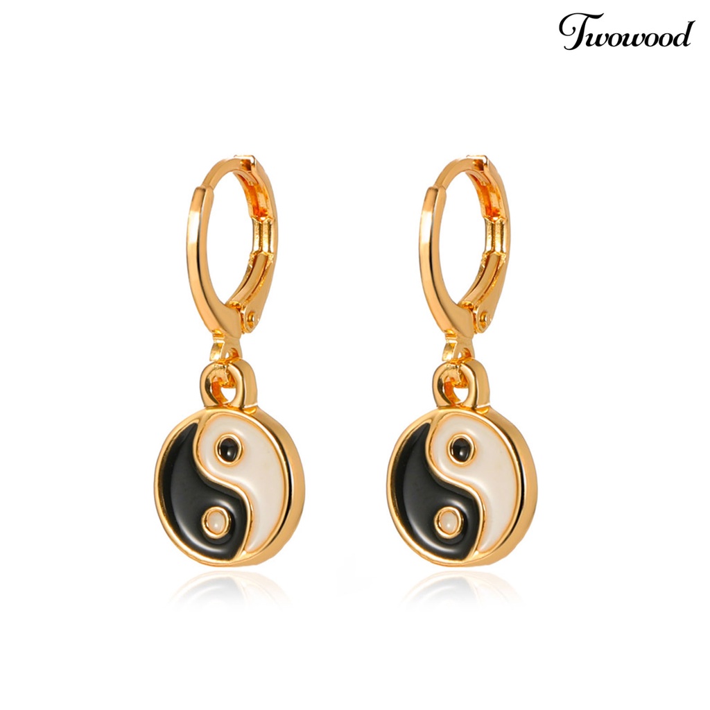 1 Pasang Anting Hoop Piercing Drop Tai Chi Yin Yang Warna-Warni Gaya Tradisional Untuk Pesta