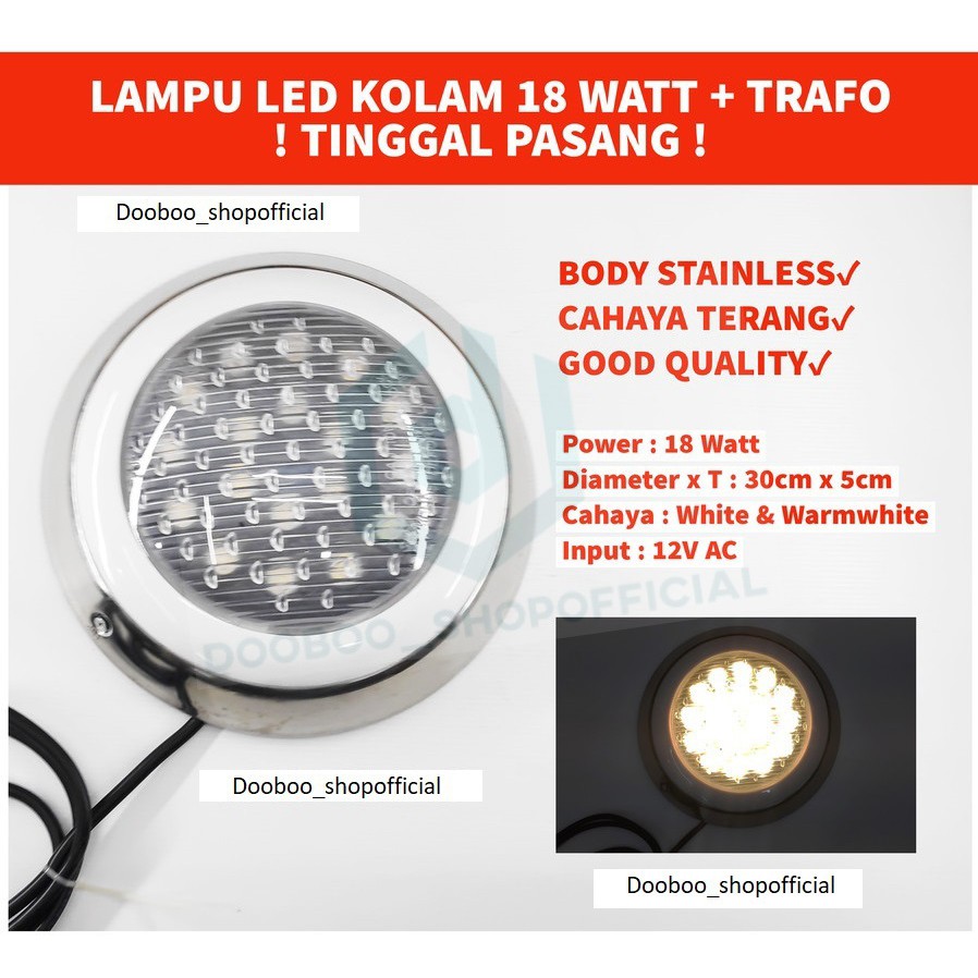 Lampu Kolam Renang LED 18 watt putih / warm white