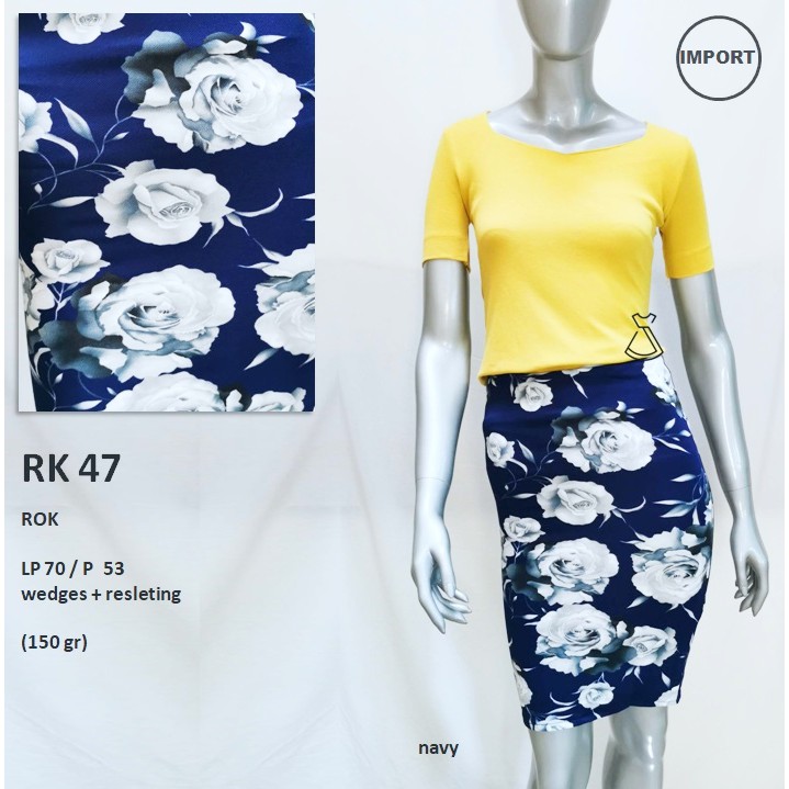 RK47 - ROK BASIC WEDGES ROK SEPAN KANTOR WANITA MOTIF BUNGA IMPORT MODERN MURAH