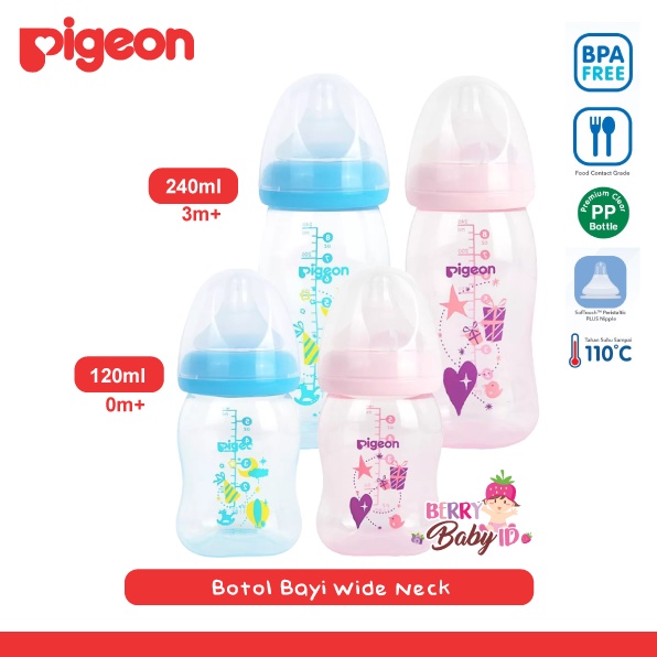 Pigeon Botol PP Clear Wide Neck Botol Susu Bayi 160ml 240ml 0m+ 3m+ Berry Mart