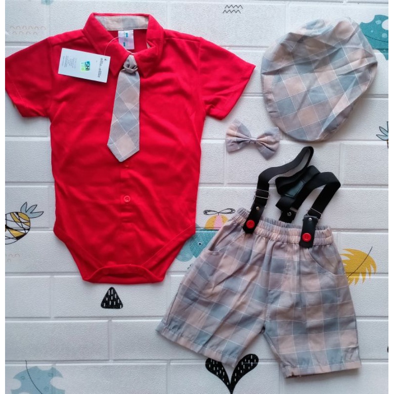 Baju bayi Newbron jumper romper Setelan kemeja laki laki cowok cwok Dasi set kotak 0 1 2 3 4 bulan-2