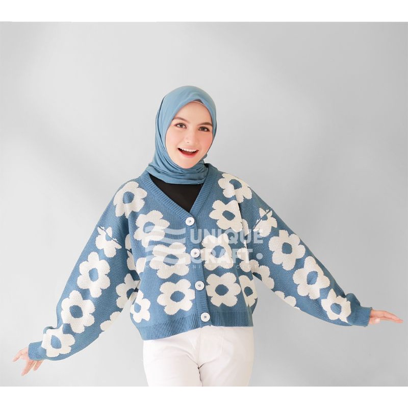 CARDIGAN RAJUT KOREA MOTIF BUNGA