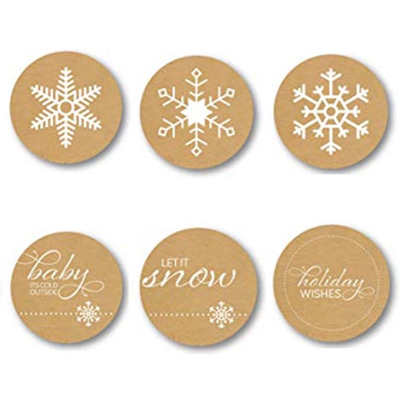 500pcs/roll Snowflake Kraft Sticker  For Merry Christmas Cards，Gift Boxes，Envelope，Package