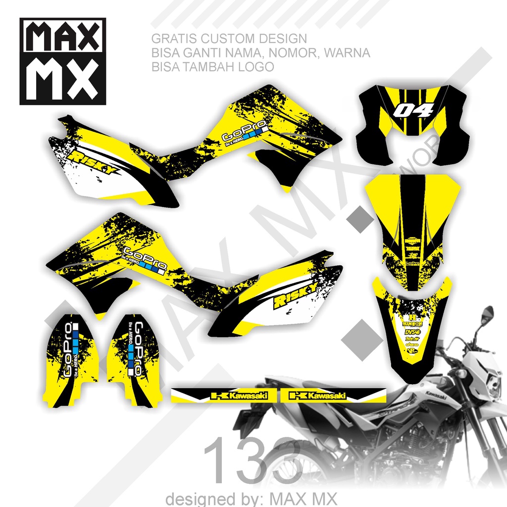 DECAL STIKER MOTOR D,TRACKER MOTIF KUNING PUTIH ABSTRAK