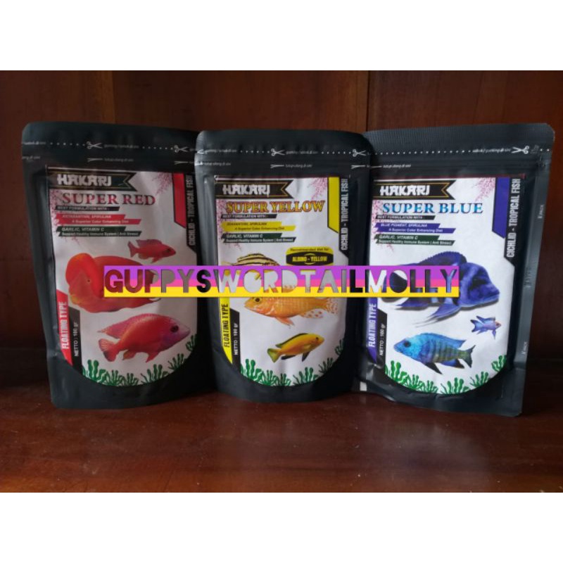 Hakari Super Blue Red Yellow 100g Pelet Pakan Ikan Hias Cichlid Ciklid Premium Seperti Akari ok