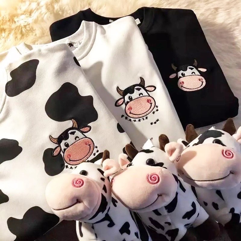 BEFAST - ZGW OOTD Sweater RAMIA / Sweater Fleece Cow Cute (LD 100, P 63) / Sweater Wanita Casual / Pakaian Lengan Panjang Wanita / Sweater Motif / Keluaran Terbaru / Termurah / Fashion Wanita Hangout / Trendy / OOTD Remaja Wanita ABG Kekinian