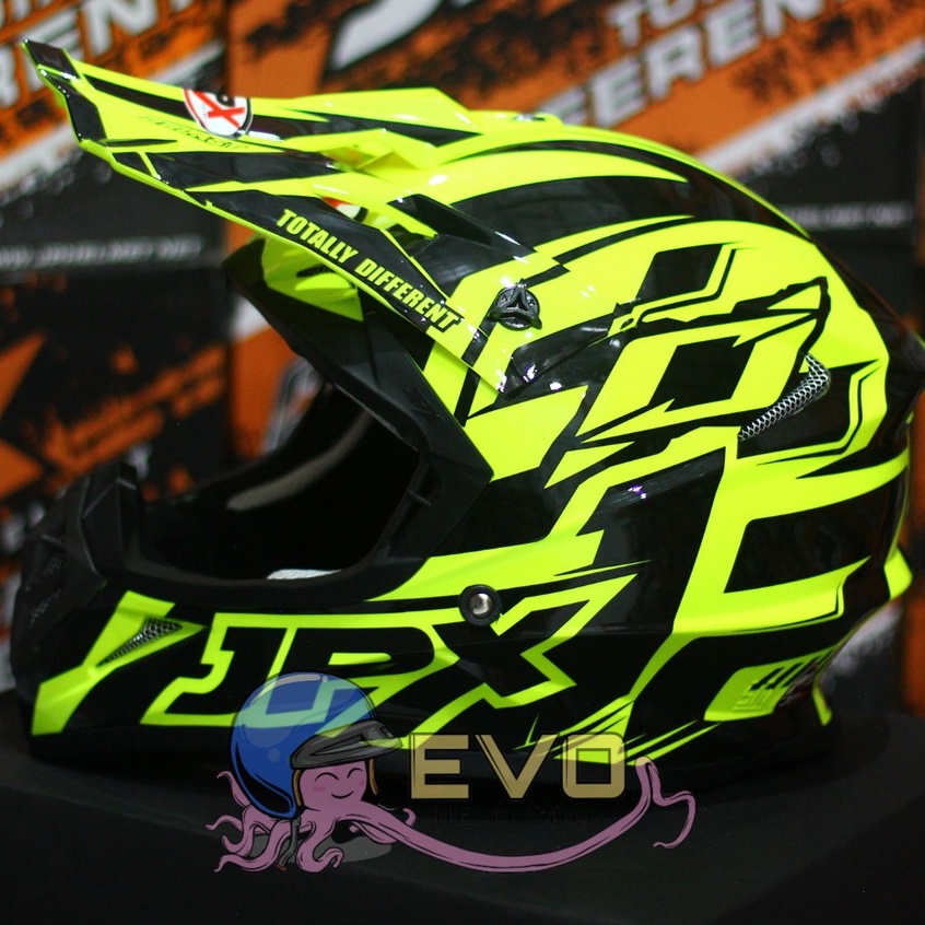 HELM JPX CROSS_FOX1 SERI X12 - FLUO YELLOW GLOSS + GOOGLE SNAIL (ONGKIR 2 KG) HELM JPX TERBARU