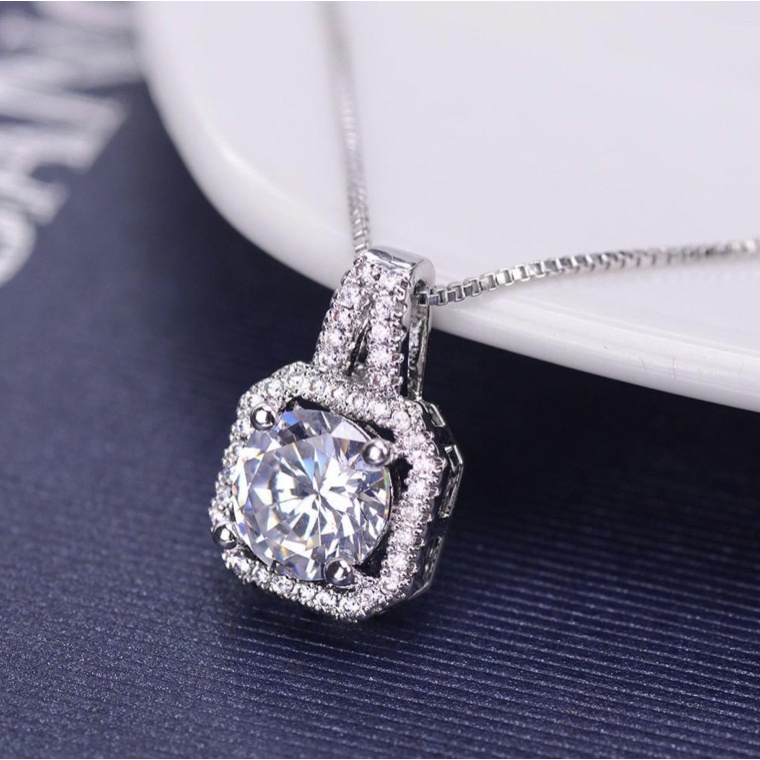 Kalung Diamond Silver Kotak Perak Kristal Permata Berlian Aksesoris Perhiasan Dalika