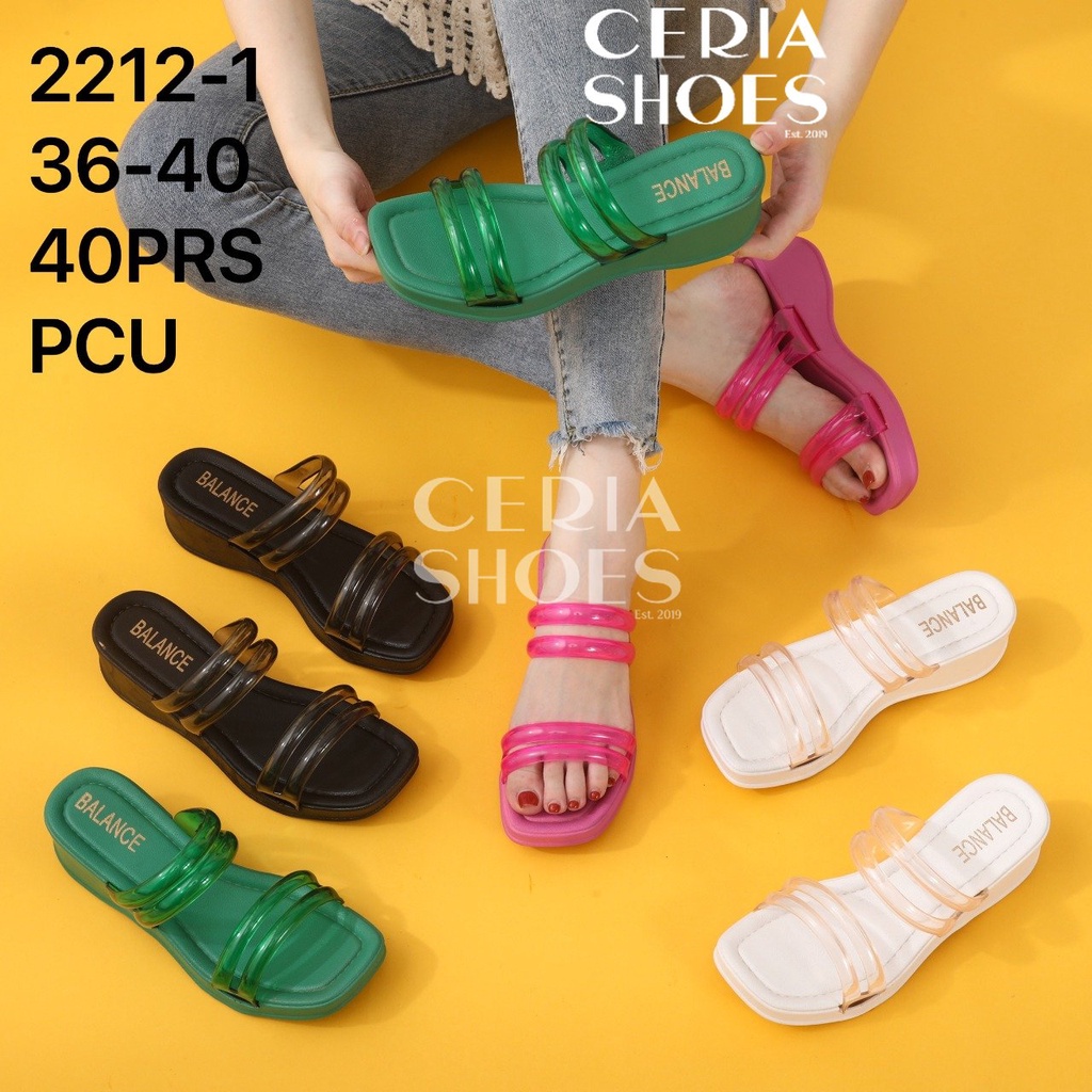 PVC Sandal Slop Wedges Wanita Import Motif Slop Jelly Rubber Transparant Strap Karet Empuk Lentur BALANCE 2212