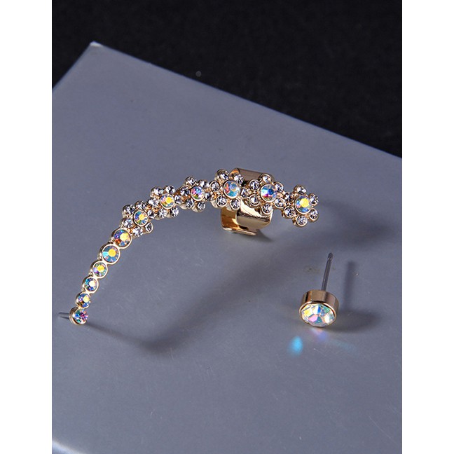 LRC Anting Tusuk Fashion Color Long Crystal Diamond Asymmetrical Ear Clip F38108