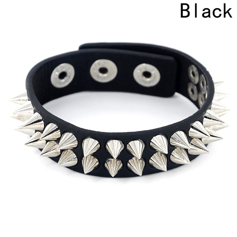 Fancyqube Gelang Bangles Bahan Kulit Warna Hitam Gaya Gothic Untuk Pria Dan Wanita