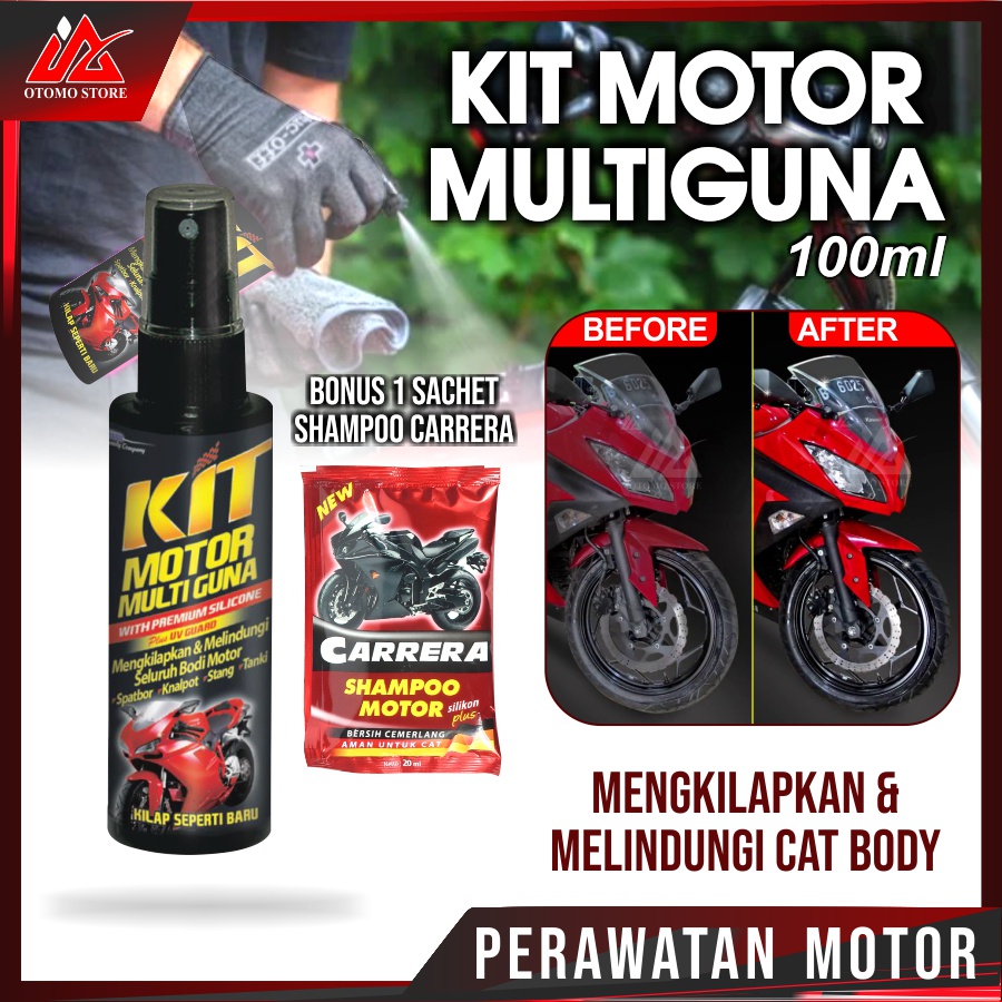 KIT MULTIGUNA GRATIS SHAMPOO MOTOR Serbaguna 100 ml Kit Spray Poles Mengkilapkan Cover Body Melindungi Motor Original