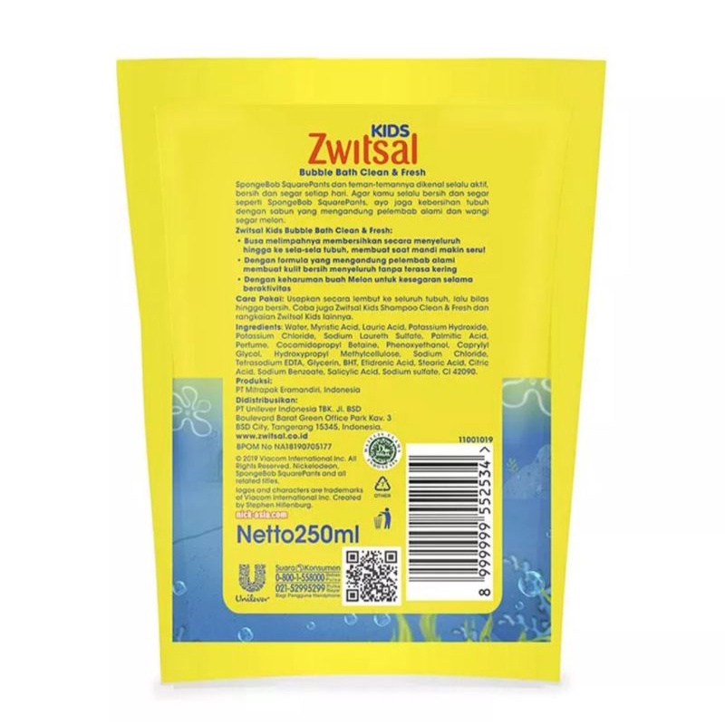 Zwitsal kids baby bath blue Refill 250ml/ switzal bubble bath clean &amp; fresh sabun mandi cair anak refil