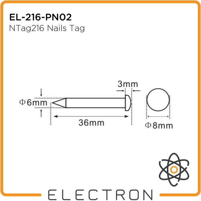 EL-216-PN01 Nails Tag NTag216 RFID NFC 13.56MHz ABS Paku NTag Hole