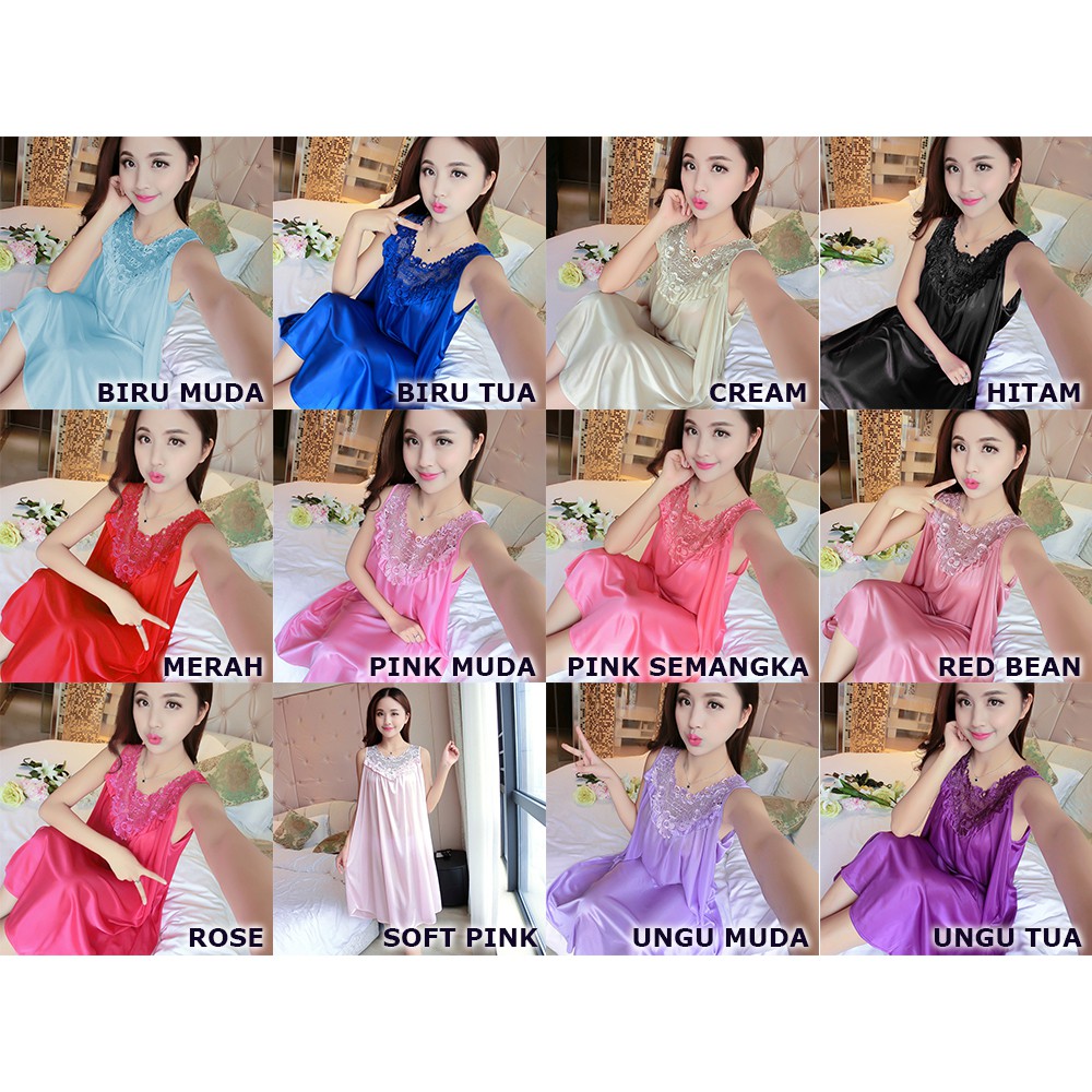 GO! BT005 BAJU DASTER SATIN RENDA BRUKAT BAJU TIDUR BAHAN SATIN  IMPORT COD