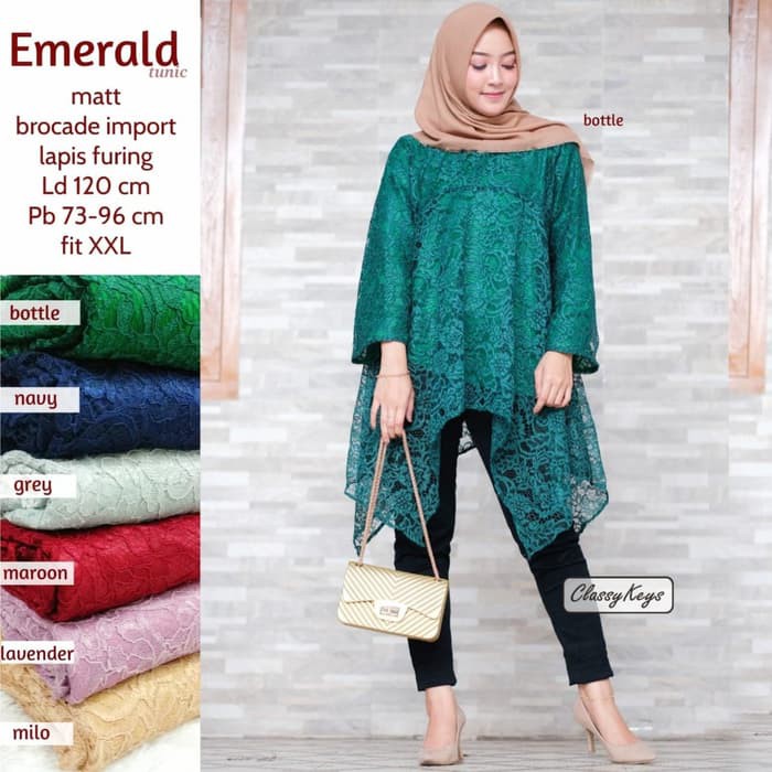 TRENDY Pakaian wanita muslim syari setelan ramadhan lebaran atasan kebaya emerald jumbo brukat musli