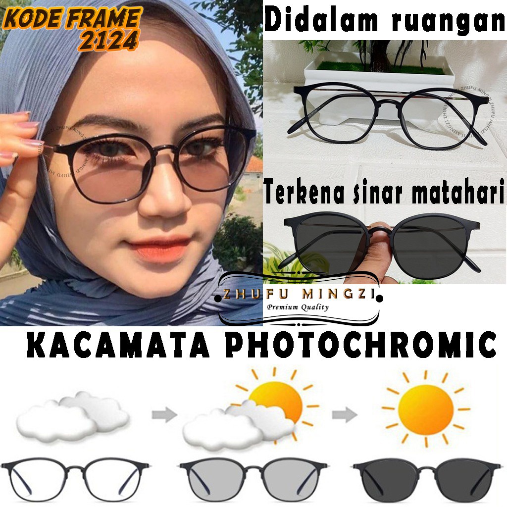 2124 Kacamata Photocromic Fashion Korea Anti Radiasi Blueray Lensa 2 in 1 Berubah Warna