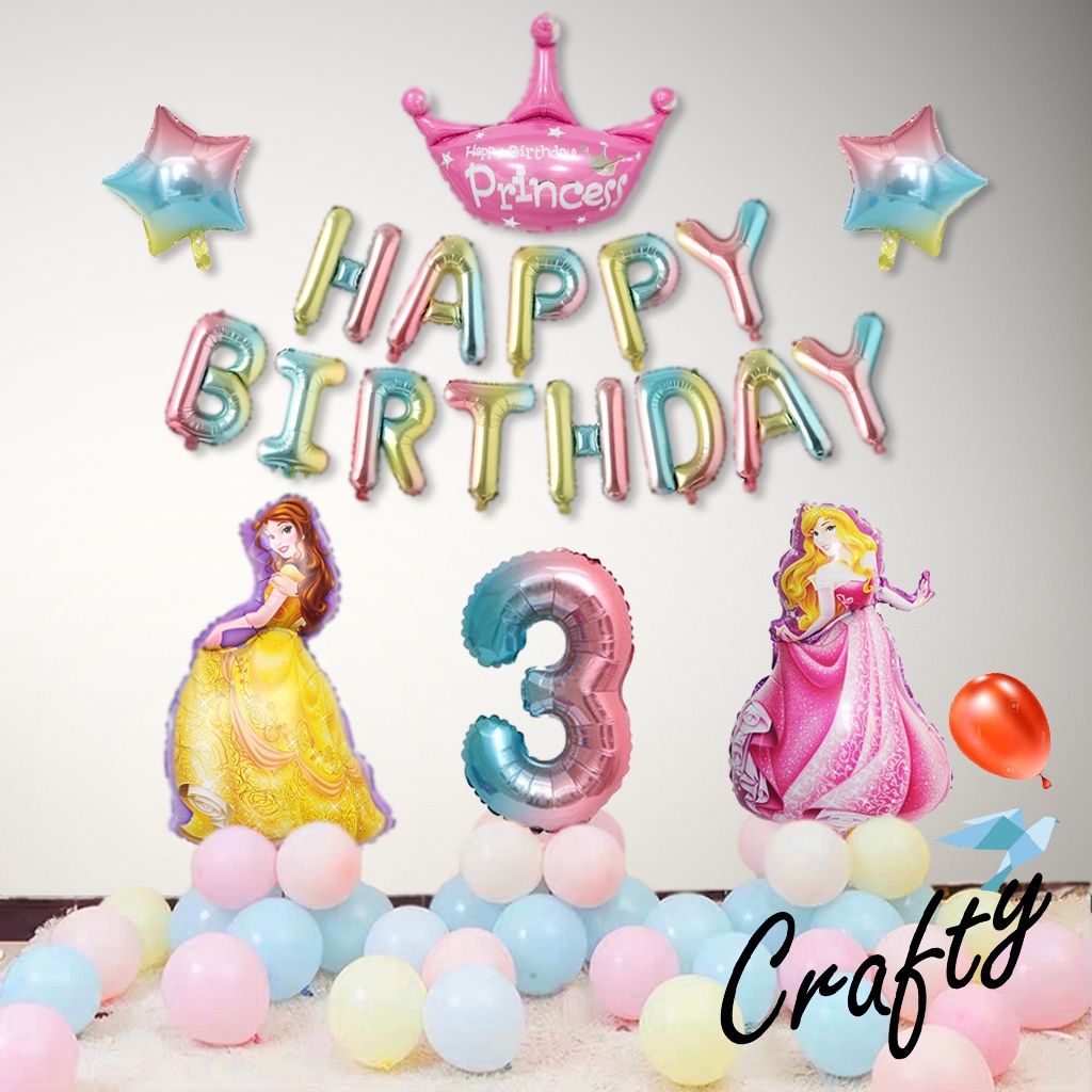 [PAKET] Kids BIRTHDAY Set RAINBOW PRINCESS Dekorasi Backdrop Ulang Tahun Anak