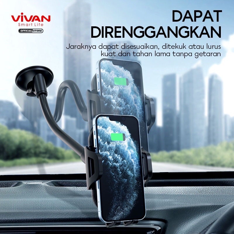 VIVAN Car Holder Universal CHS11 Automatic Lock 360°Alumunium Tube Untuk Ponsel 4.0 inch - 6.5 inch-Garansi 1 Tahun