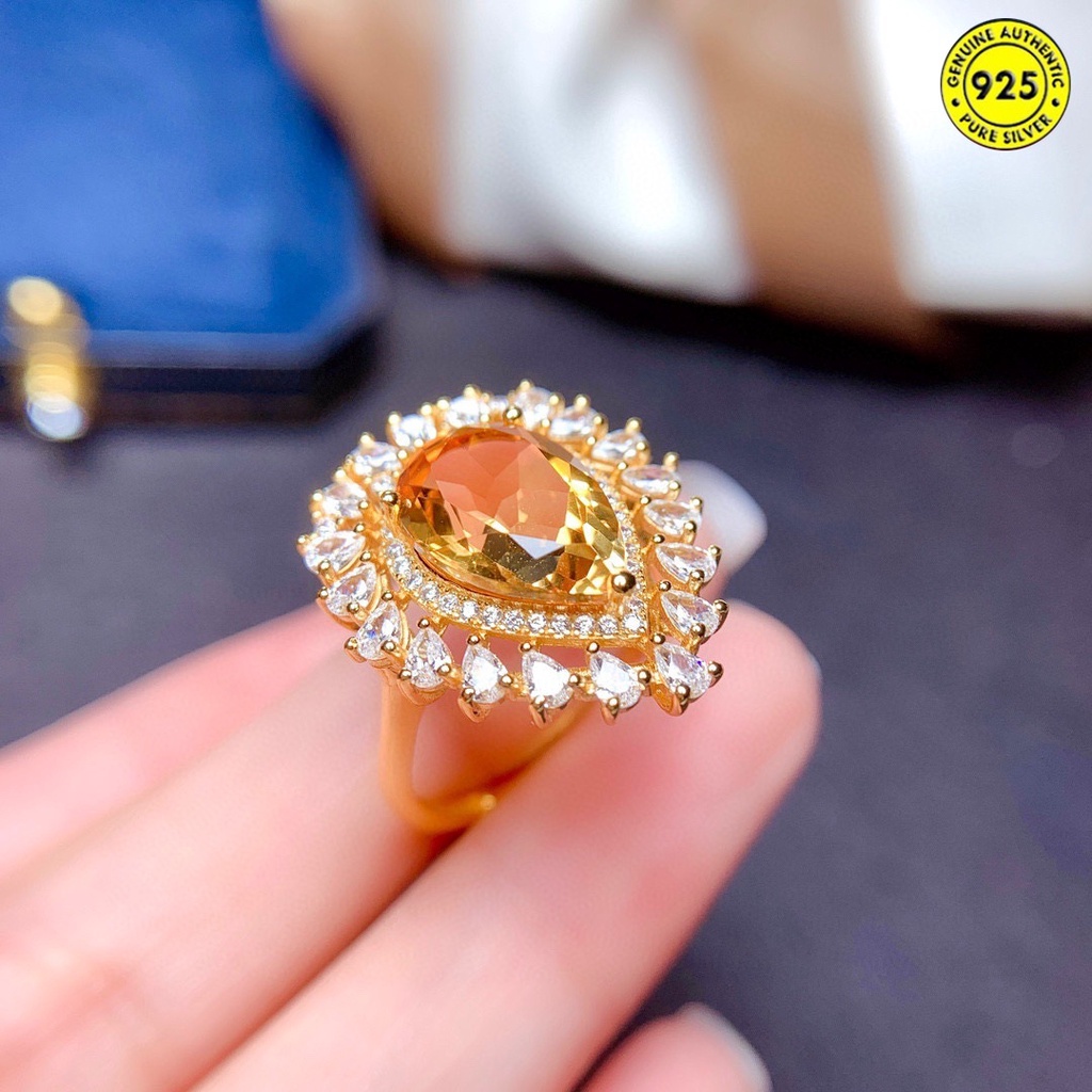 Cincin Batu Permata Citrine Alami Warna Kuning Untuk Wanita