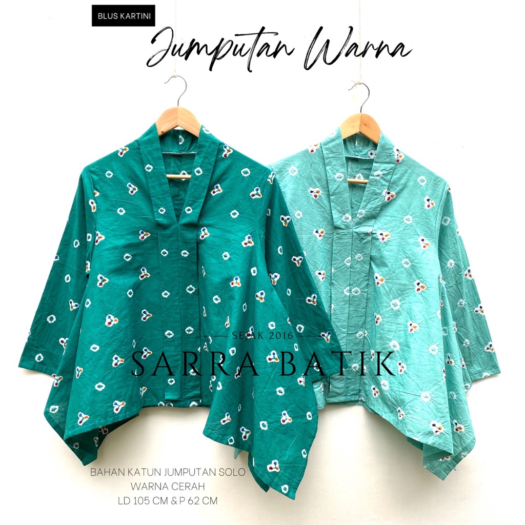 PREMIUM Blouse Jumputan Tosca Warna Kartini Wanita Kekinian Seragam Muda Kerja Kantoran Soft Kondangan Jumput Asli Handmade Kutubaru Encim Cap Ori Kebaya