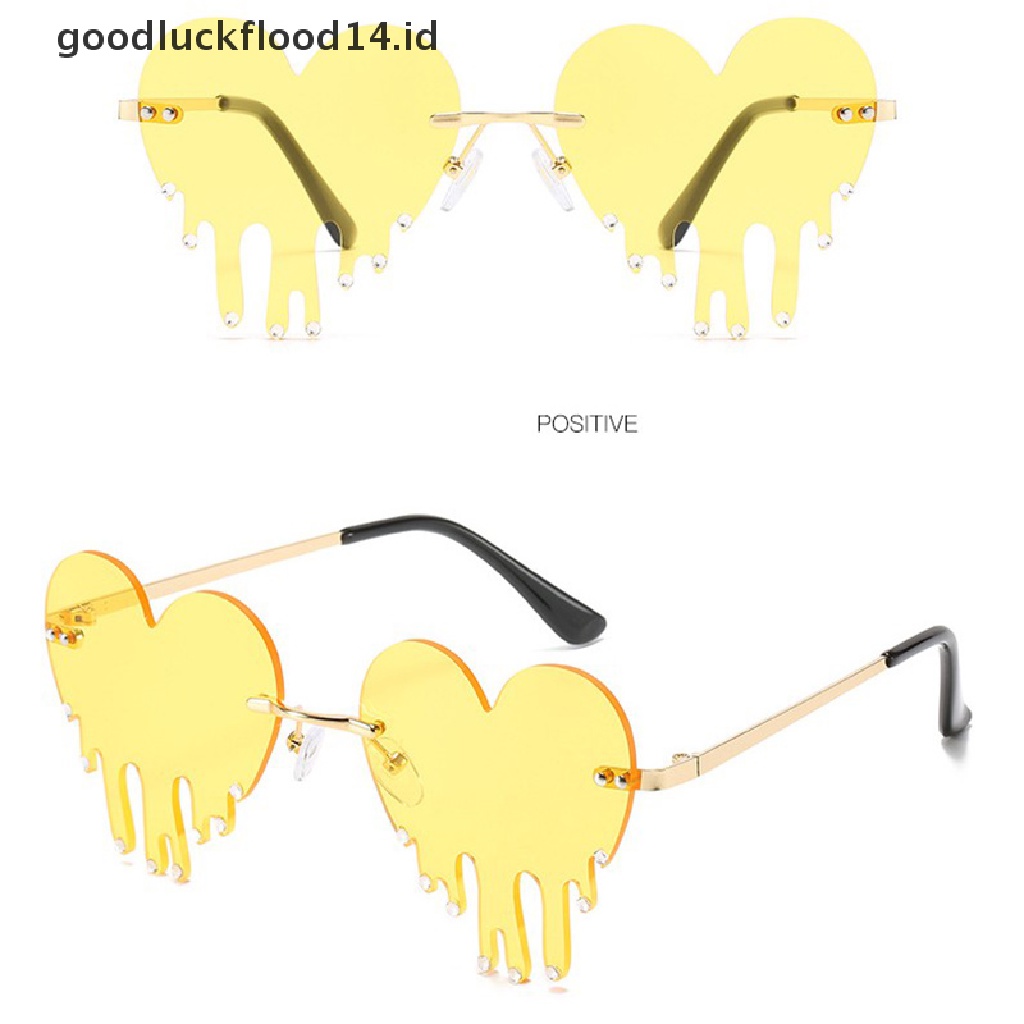 [OOID] Fashion Love Heart Rimless Sunglasses Women Tears Shape Punk Vintage Eyewear ID