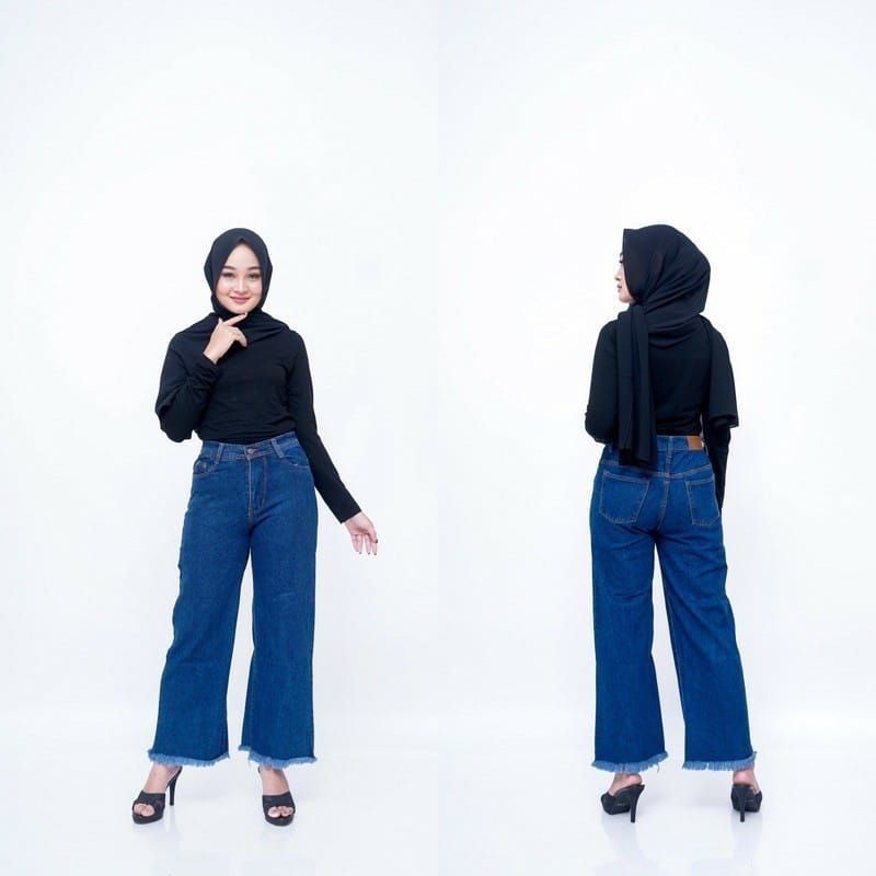 KULOT JEANS WANITA HIGHT WAIST PREMIU RAWIS