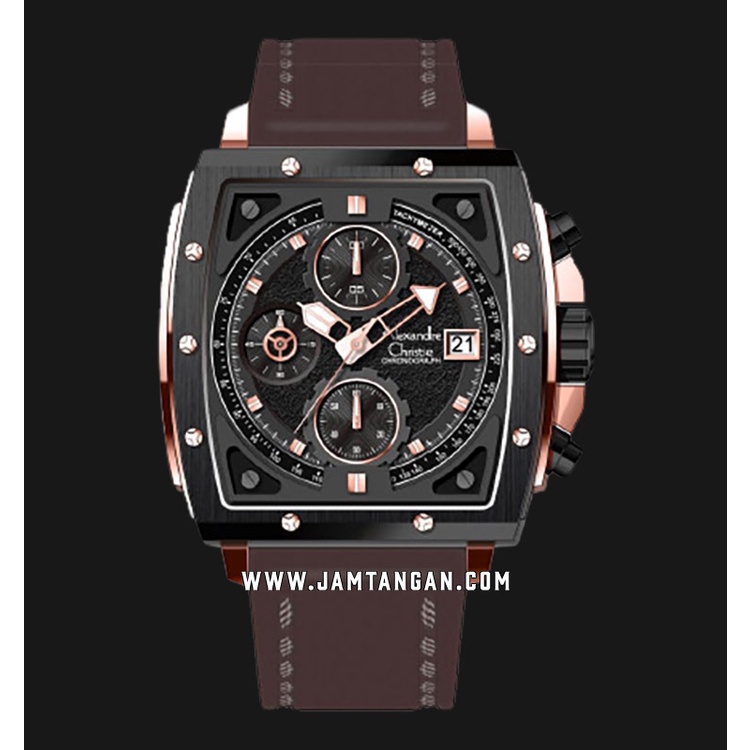 Alexandre Christie AC 6376 MC Chronograph Men Black Dial Brown Leather Strap