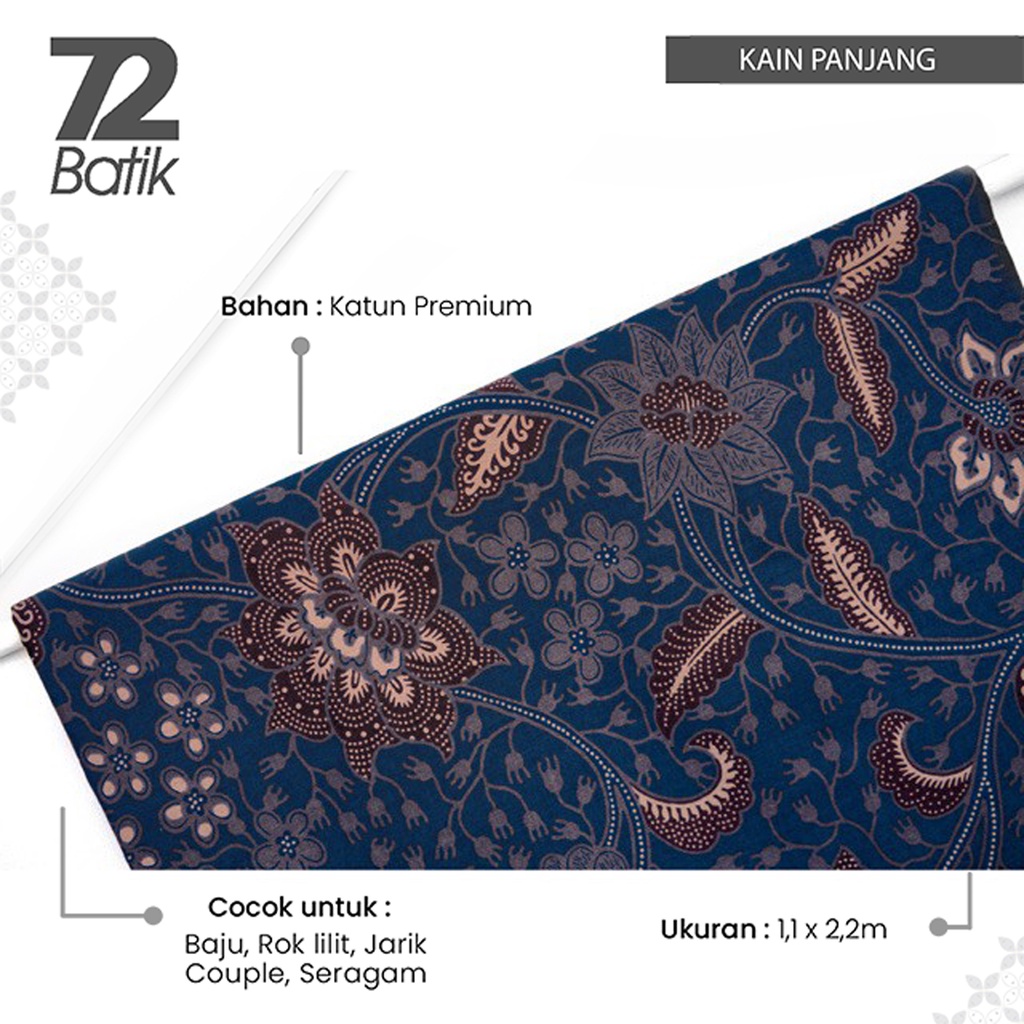 KAIN BATIK KATUN Premium Motif Kembang Warna Biru Tua Dark Blue Hitam 724392 CAP 72 - Jarik Jarit Samping Kebat Panjang Batik Katun Modern Premium Bahan Seragam Batik Pernikahan Kantor Keluarga Murah Kamen Jadi Batik Bali Lembaran