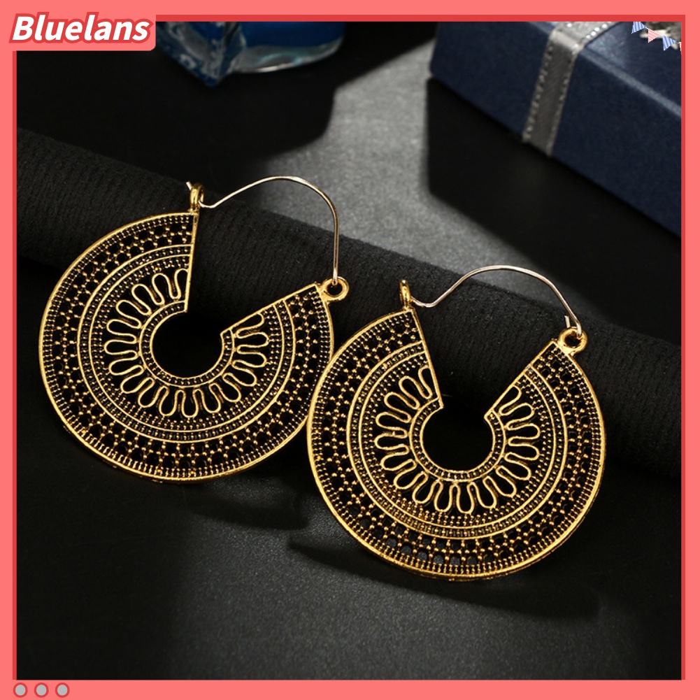 Bluelans Anting Hoop Bentuk C Model Hollow Gaya Vintage Untuk Wanita