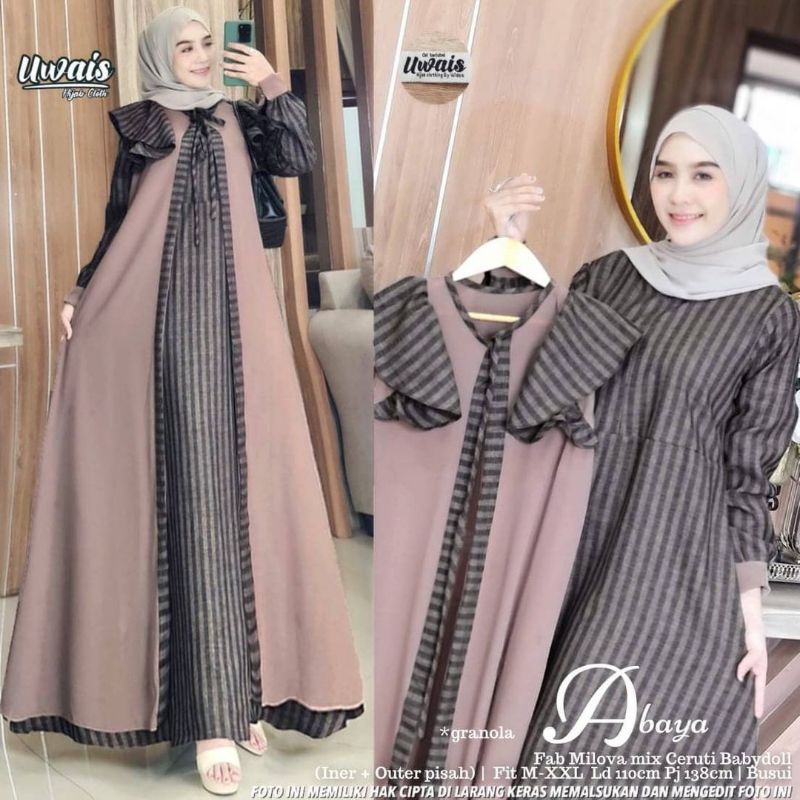 AS Abaya Set Maxy / setelan gamis plus outer rompi pisah bisa lepas / gamis ld110 xl-xxl / gamis mil