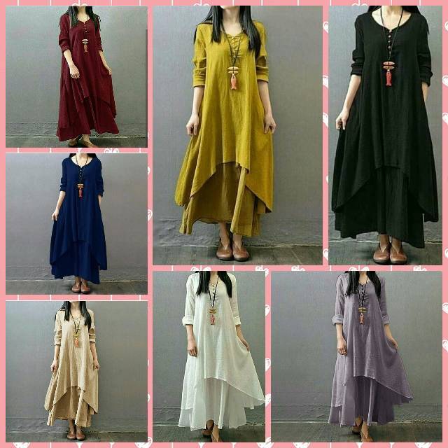 BAJU MUSLIM READY SIZE XS , S , M , L , XL , & JUMBO XXL GAMIS MODIS KEKINIAN SYAHRINI MAXI DRESS