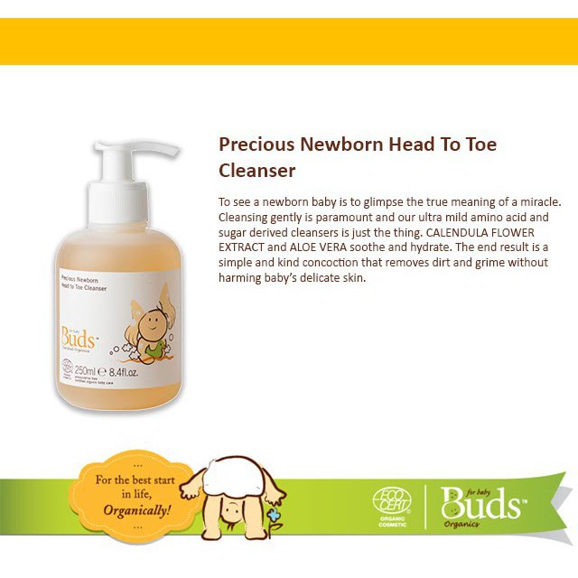 Buds PRECIOUS New Born Head to Toe 250ml - Sabun Shampoo 2in1 Bayi Organik